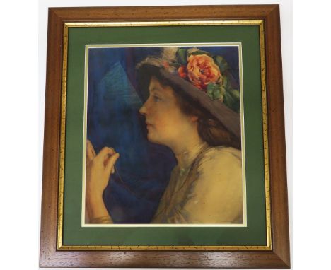 A W DODD (British early 20th century)Portrait of a young woman wearing a floral trimmed hatWatercolourSigned in pencil lower 