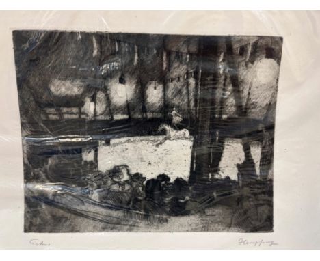   HUMPHING ? 20th CENTURY SCHOOL, A PENCIL SIGNED ETCHING OF A CIRCUS SCENE, SHEET SIZE 30 x 37cms UNFRAMED