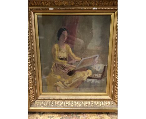 SIR CHARLES THOMAS WHEELER KCVO. CBE. PRA. PRBS. (1892-1974), ARR. A SKETCH OF HIS WIFE SEATED PAINTING, OIL ON CANVAS, LABEL
