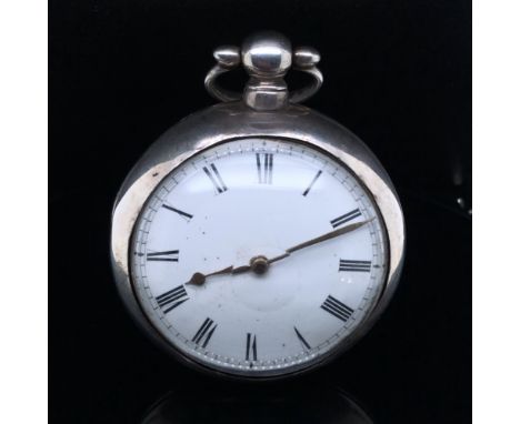 RAILWAY INTEREST. A GEORGIAN HALLMARKED SILVER PAIR CASED VERGE FUSEE MOVEMENT POCKET WATCH. THE MOVEMENT SIGNED JN HUME, 149