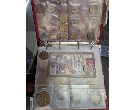 BRITISH AND OTHER COINS, COMMEMORATIVE MEDALLIONS AND PAPER MONEY, TO INCLUDE SILVER CROWNS, AN ELIZABETH 1ST SILVER COIN AND