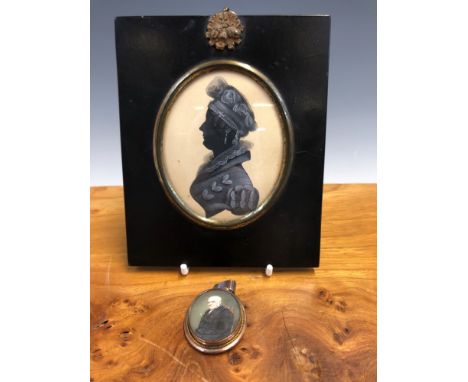 A PORTRAIT MINIATURE OF ROBERT RANKING JP, (1784-1867) WITHIN GOLD METAL FRAME WITH SUSPENSION LOOP TOGETHER WITH A SILHOUETT