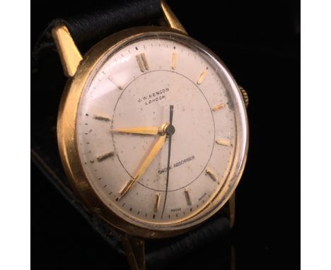 AN 18ct HALLMARKED GOLD J.W.BENSON LONDON, MANUAL WOUND WRIST WATCH, DATED 1955, LONDON, SIGNED W.T &amp; CO. WINDS FULLY AND