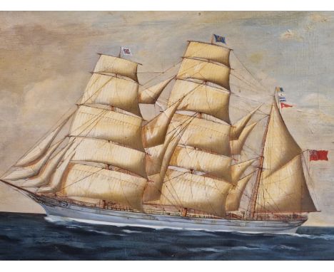 LATE 19th C. SCHOOL, A PORTRAIT OF THE THREE MASTED SHIP VALLEJO, OIL ON CANVAS.   58 x 90cms.