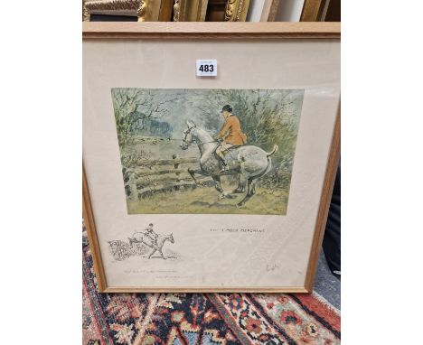 SNAFFLES/CHARLES JOHNSON PAYNE (1884-1967), ARR. THE TIMBER MERCHANT, A HUNTSMAN JUMPING A WOODEN FENCE, A PENCIL SIGNED PRIN