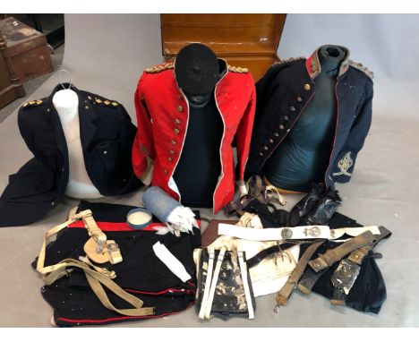 A TIN TRUNK CONTAINING THE FULL DRESS UNIFORM OF THE 97TH KENT YEOMANRY ROYAL ARTILLERY REGIMENT, A DRESS UNIFORM THE OXFORDS