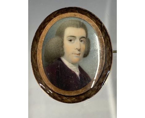PENELOPE CARWARDINE (CIRCA 1730-1800), A PORTRAIT MINIATURE IN A GOLD METAL BROOCH FRAME DEPICTING JOHN SPEIRS GRANDFATHER TO