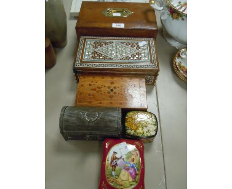 A selection of jewellery and trinket cases in various styles and designs including micromosaic