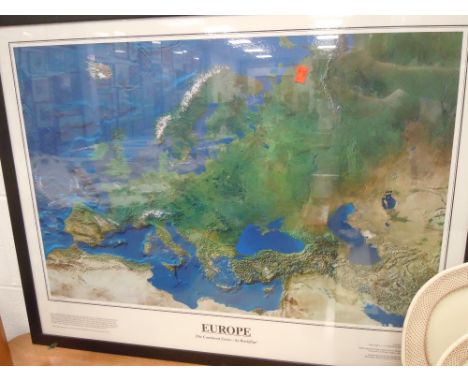 An embossed photo realistic print of a map of Europe and the UK