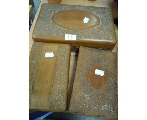 Three middle eastern hand carved trinket jewellery boxes or smokers humidors
