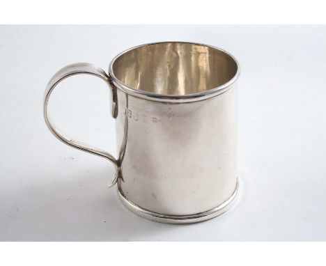 A GEORGE III IRISH MUG OR CAN plain with a scroll handle, by R. Sawyer, Dublin 1808;  2.4"  (6.2 cms) high;  2.75 oz