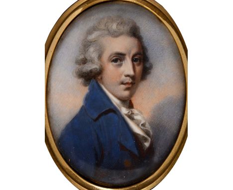 ATTRIBUTED TO ABRAHAM DANIEL c.1800  Portrait of a gentleman in late 18th century style, wearing blue jacket, head & shoulder