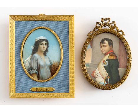 R. KRAUSS  Portrait of Napoleon, standing half length, on ivory; 8.75 x 6.75 cms and a portrait of "Ruth", half length, on iv