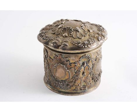 A LATE 19TH CENTURY AUSTRO-HUNGARIAN SILVERGILT TOILET BOX & COVER embossed and chased with floral festoons, vacant rocaille 