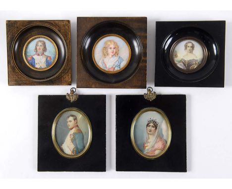 FRENCH SCHOOL  Portrait of a young soldier, on ivory; 5.5 cms diameter, another of a boy; 6.5 cms diameter, portrait of Napol