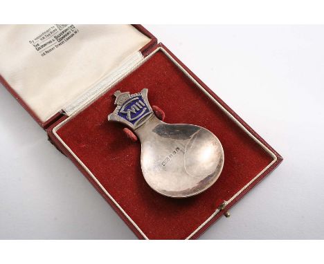 BY R. E. STONE:- An Edward VIII coronation commemorative caddy spoon with an enamelled terminal, the reverse with R.E. Stone'