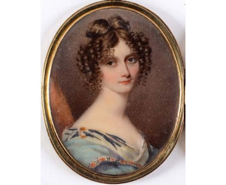 ATTRIBUTED TO FRANCOIS THEODORE ROCHARD (1798-1858)  Miniature portrait of a lady, her hair in ringlets, head and shoulders, 