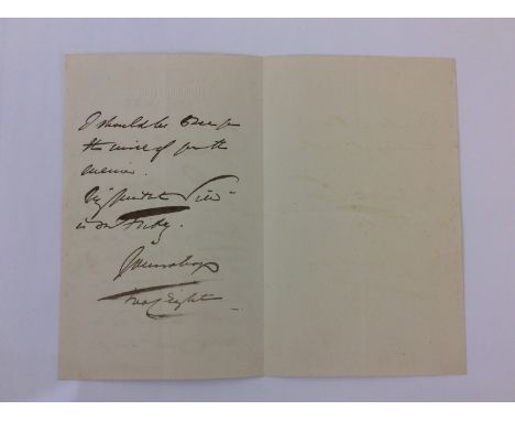 Frederick Lord Leighton PRA (1830-1896), a signed two-page letter on Athenian Club embossed stationery, together with a signe