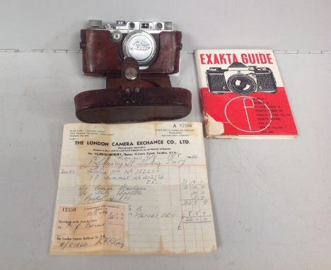 A Leica 3a camera no. 309916 fitted with a Summar 50mm F2 lens no. 376099 with original receipt from 1966 