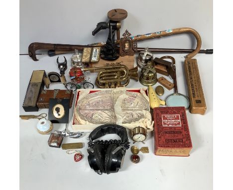 A mixed lot of collectables including a cornet by Bessons &amp; Co London, sugar thermometer, 1958 Kelly's directory, candle 