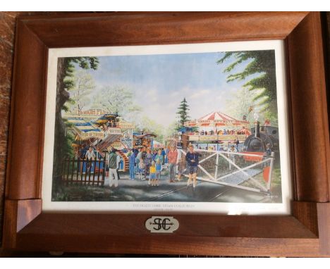A limited edition colour print of The Hollycombe Steam Collection, in bespoke mahogany frame, together with seven framed Vict