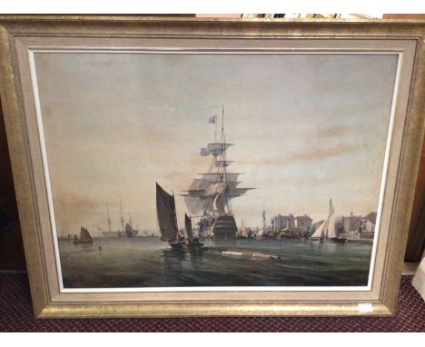 After George Chambers (1803 - 1840) 'The Britannia Entering Portsmouth', print on board, framed, 53 x 72cm 