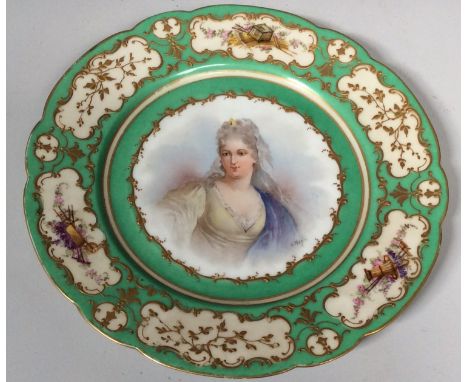 A mid-19th century Sevres porcelain cabinet plate, painted to the centre with a half-length portrait of the Duchess de Bourgo