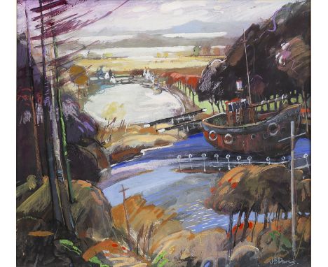 * JAMES S. DAVIS DA PAI RSW FRSAVITAL SPARK AT DURARY LOCHmixed media, signed45cm x 50cmMounted, framed and under glass