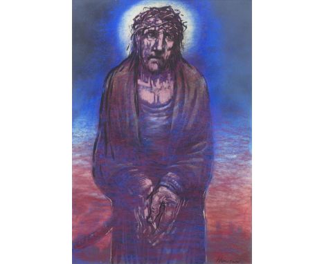 * PETER HOWSON OBE,STUDY OF CHRIST - THE WAY TO CALVARYpastel on paper, signed66cm x 44cmMounted, framed and under glass