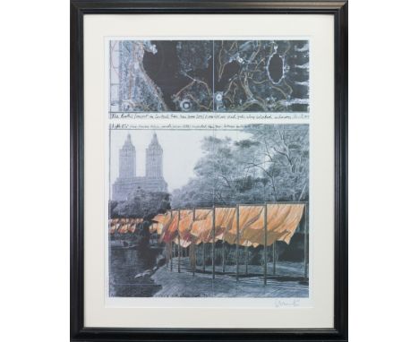 * CHRISTO (BULGARIAN b 1935 - ),THE GATES PROJECT FOR CENTRAL PARK, NEW YORK CITYlithograph, signed75cm x 59cmMounted, framed