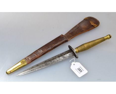 A 2nd Pattern Sykes Fairbairn fighting knife, with brass knurled grip and scabbard, 30cm long