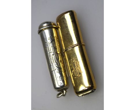 An early 20th century 9ct rose gold push fit petrol lighter,  bearing a monogram, probably Birmingham 1917, 13 gms gross, tog
