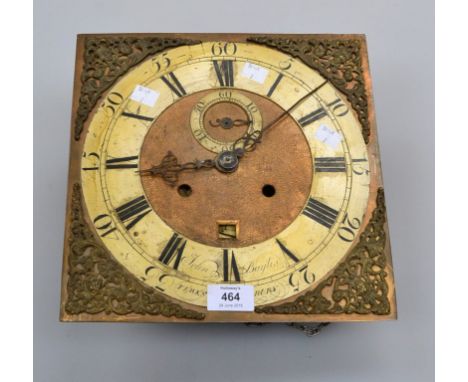 John Baylis, Tewkesbury, a circa 1760, 11in brass longcase clock dial, with a four pillar movement striking on a bell