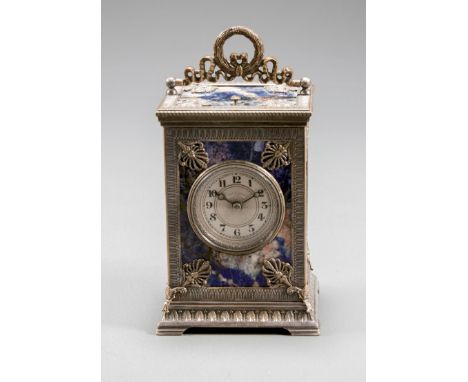 Charles Frodsham, a lapis lazuli hour repeating and alarm carriage clock, the silver plated case with panels on five surfaces