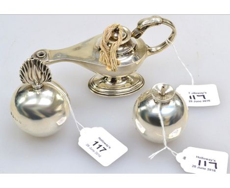An Edwardian globular silver regimental table cigar lighter, in the form of a flaming grenade, Birmingham 1902 by Zimmerman (