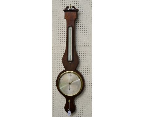 Joseph James Dallaway, Stroud, an early 19th century mahogany cased 8in dial mercury wheel barometer, with brass urn and scro