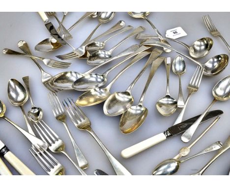 A composite canteen of Old English pattern flatware, comprising 6 tablespoons, 6 desert spoons, 6 table forks, 6 dessert fork