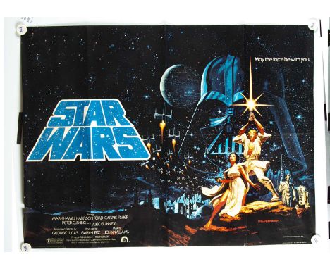 Star Wars (1977) UK Quad poster, UK Quad Cinema Poster 'Pre Chantrell' version for the first of the Star Wars Films with the 