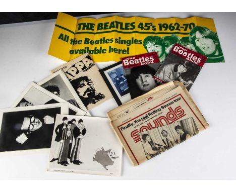 Music Memorabilia, collection of items including Beatles Monthly magazines, Steve Nicol signed Beatles drawing, Yellow Submar