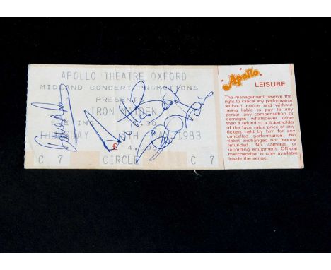Iron Maiden Concert Ticket / Signatures, A ticket from the 1983 tour at Oxford Apollo with signatures of Steve Harris, Adrian