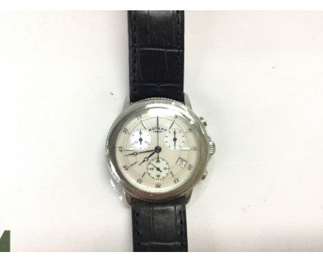 A Rotary Chronograph watch with MOP dial on black leather strap. Postage B