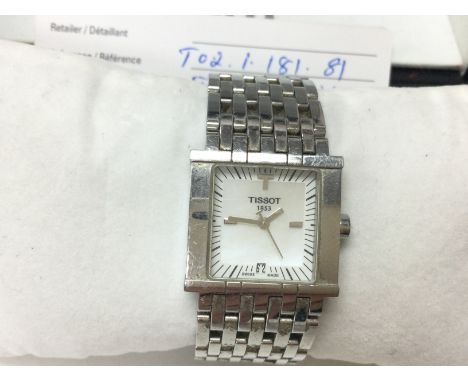 A boxed Tissot ladies steel watch with box and paperwork. Ref T02.1.181.81 not seen running. Postage B