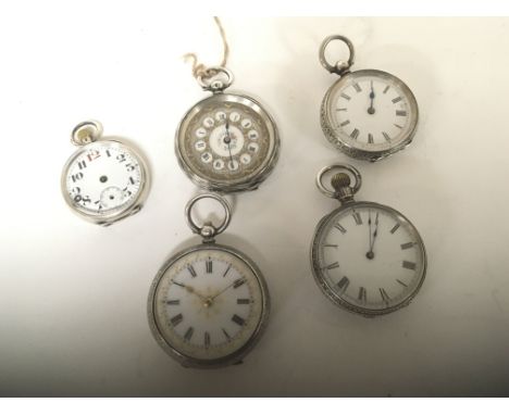A collection of silver cased small sized pocket watches and fob watches key wind (5)