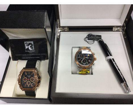 A Swan and Edgar automatic watch with box and papers seen working and a Mathew Tissot Ltd edition quartz watch with box not s