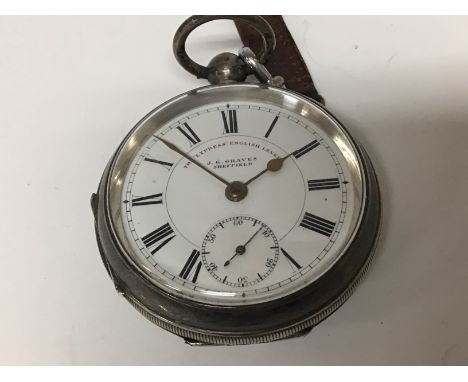 A silver cased Key wind pocket watch The Express English Lever J Graves Sheffield. Seen working.