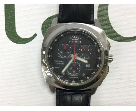 A Rotary evolution Chronograph watch on black leather strap. Postage B