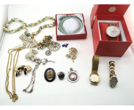 A collection of costume jewellery including a jade bangle and a cath kidston watch. Postage B. NO RESERVE