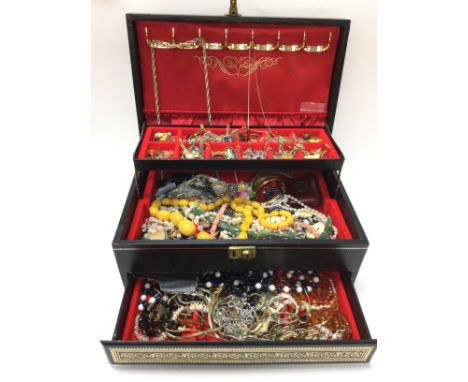 A box of costume jewellery including some silver, necklaces, rings etc. postage category B