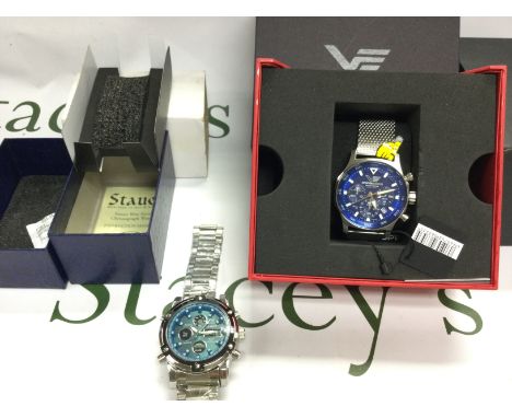 Two gents Chronograph watches including a Vostok Europe and a stauer (link end damaged). Both with boxes and paperwork and se