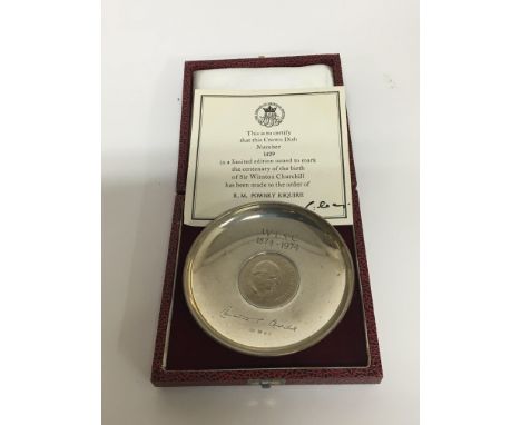 A silver dish limited edition sir Winston Churchill with engraved Signature.